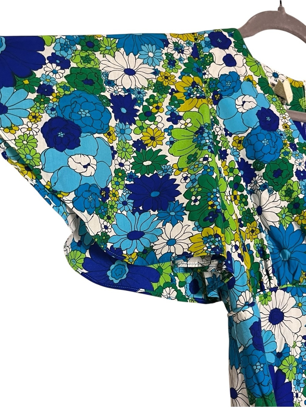 Vintage Liberty House Hawaii Floral Maxi Dress Blue Green Flutter Sleeve 10 - Picture 5 of 13